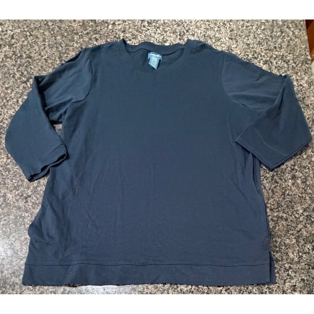 Caribbean Joe Womens L Gray Blue Cotton Button Sleeve Top Pockets Sweatshirt